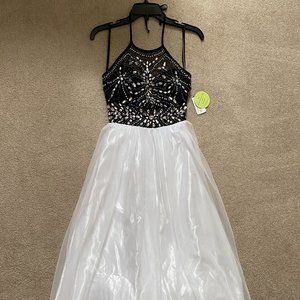 Halter Top Embellished Black and White Gown